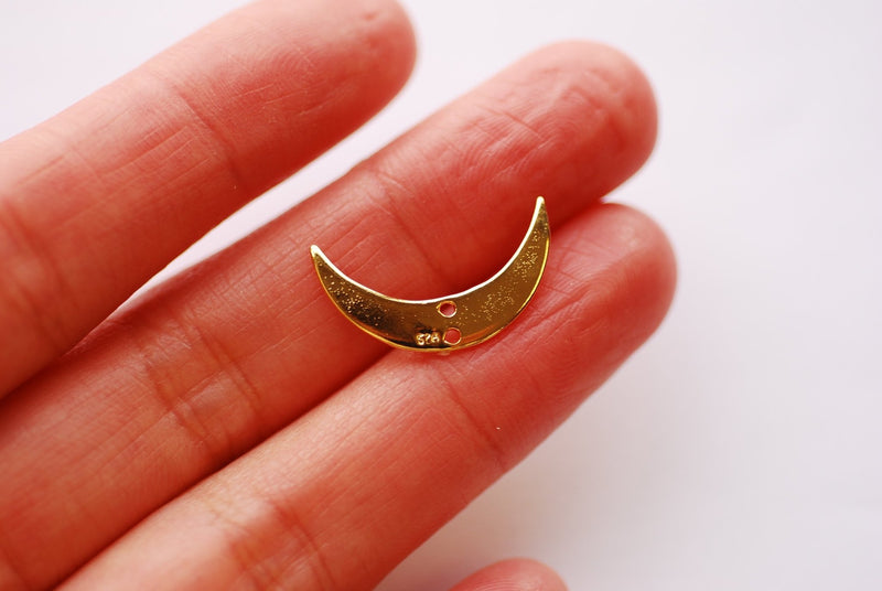 Vermeil Gold Crescent Moon Link Connector - 18k Gold plated over 925 Sterling silver Moon Half Moon Waning Moon Celestial Two Holes - HarperCrown