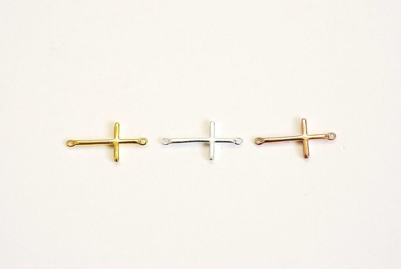Vermeil Gold Cross Connector Charm- 22k Gold plated over sterling Silver, Rose Gold Cross, Spacer, Link, sideways horizontal cross, E48 - HarperCrown