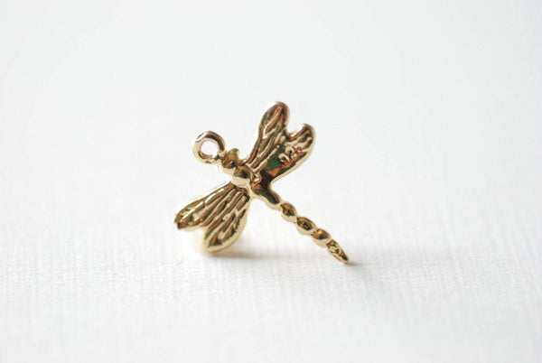 Vermeil Gold Dragonfly Charm- 18k gold plated over Sterling Silver Dragonfly, Dragon Fly Charm, Gold Insect Charm - HarperCrown