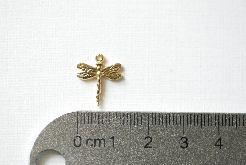 Vermeil Gold Dragonfly Charm- 18k gold plated over Sterling Silver Dragonfly, Dragon Fly Charm, Gold Insect Charm - HarperCrown