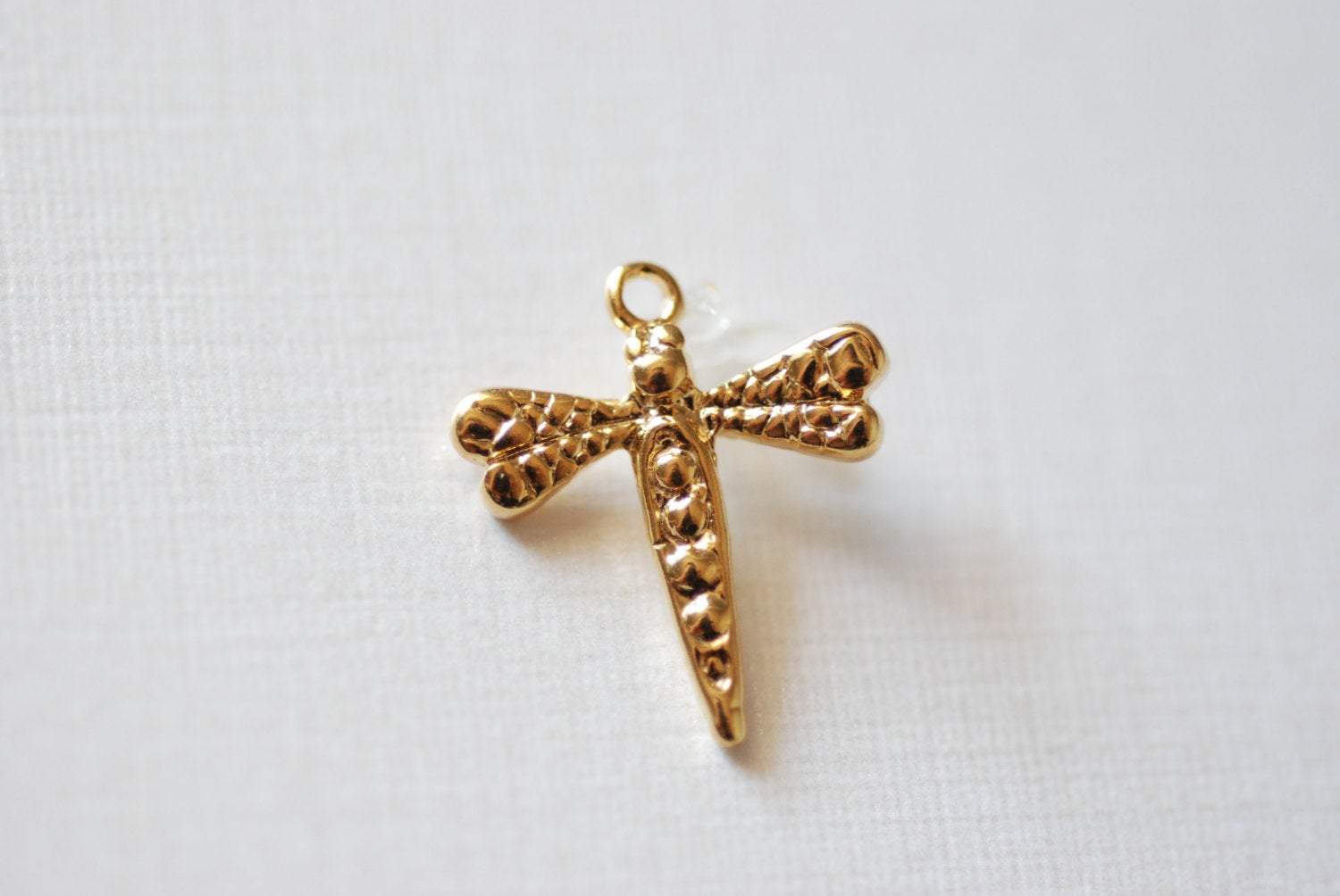 Vermeil Gold Dragonfly Charm, 18k gold plated over sterling silver Insect Charm, Gold Wings Charm, artisan organic nature insect wholesale - HarperCrown