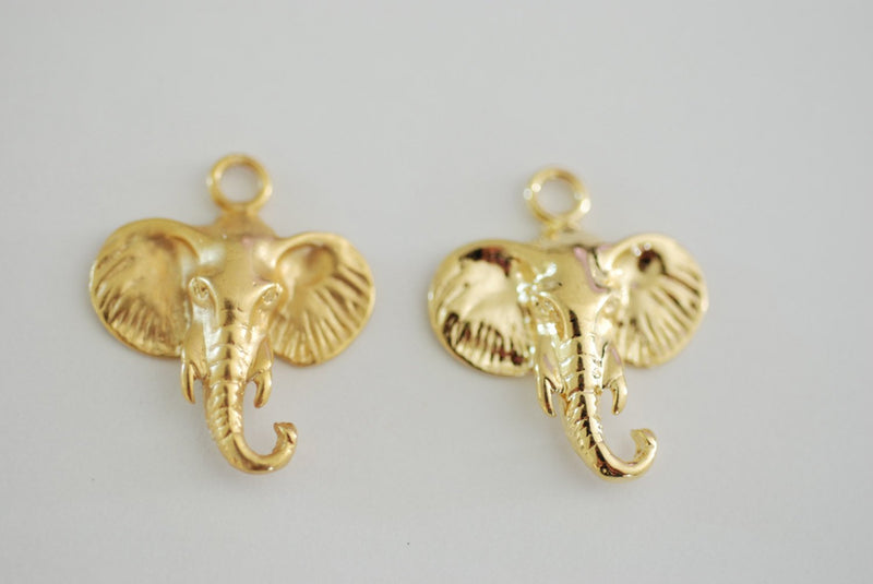 Vermeil Gold Elephant Head Charm - 18k gold plated over 925 silver, animal pendant, gold elephant, Matte elephant Charm, 140 - HarperCrown