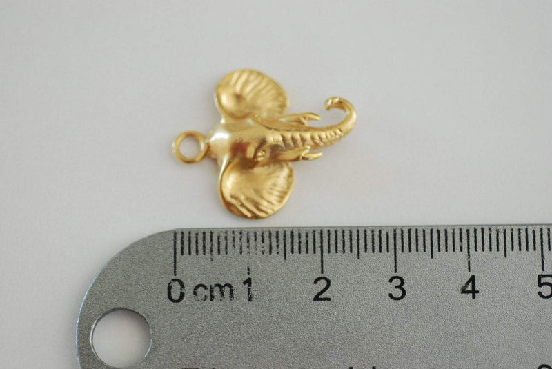 Vermeil Gold Elephant Head Charm - 18k gold plated over 925 silver, animal pendant, gold elephant, Matte elephant Charm, 140 - HarperCrown