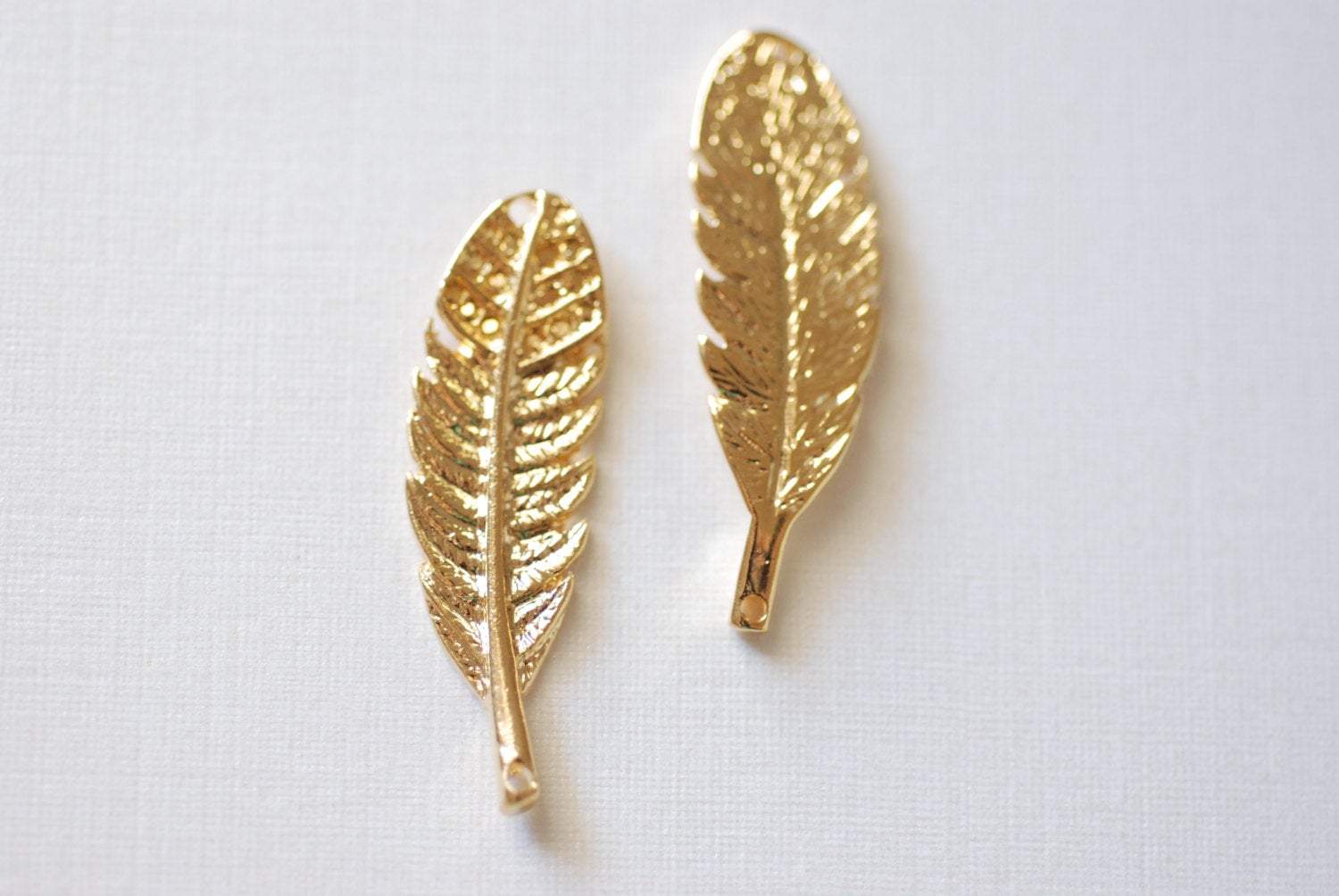 Vermeil Gold Feather Leaf Connector Pendant- 18k gold plated over Sterling Silver, Gold Leaf Connector, Gold Flower Connector Link Spacer - HarperCrown
