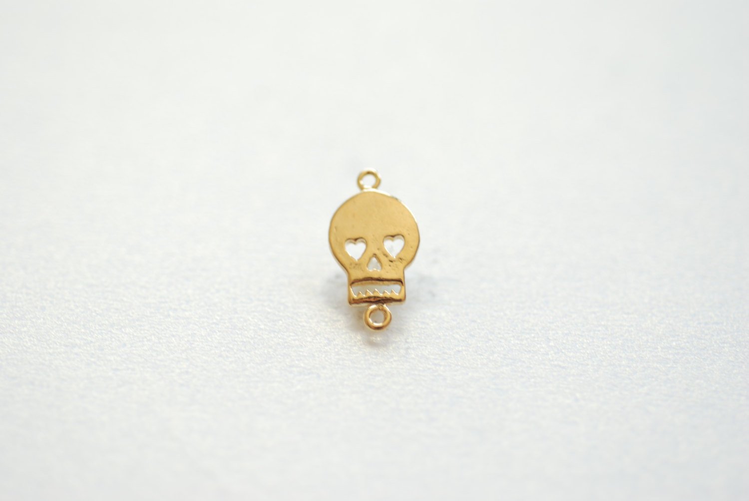 Vermeil Gold Flat Skull Charm- 18k gold plated over Sterling Silver, Skull with Hearts Charm, Vermeil Gold Skull Connector Link Spacer, 200 - HarperCrown