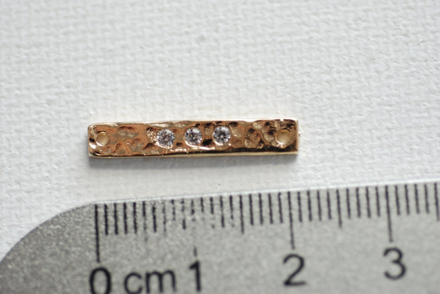 Vermeil gold hammered Bar connector charm- 18k gold plated Gold Bar Pendant, Bar with Crystals, Rectangle Bar with CZ stones Connector Link - HarperCrown
