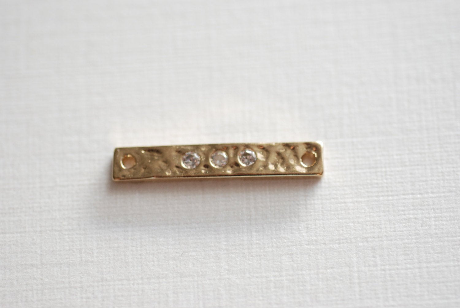 Vermeil gold hammered Bar connector charm- 18k gold plated Gold Bar Pendant, Bar with Crystals, Rectangle Bar with CZ stones Connector Link - HarperCrown