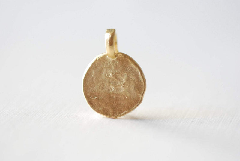 Vermeil Gold Hammered Blank Disc Charm with Attached Bail -18k gold plated over sterling silver, blank disc, stamping disc, blank stamping 2 - HarperCrown