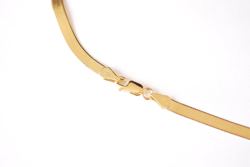 Vermeil Gold Herringbone Finished Necklace Chain - 925 Sterling Silver plated over 18k Gold with Lobster Clasps Layering Necklace - HarperCrown