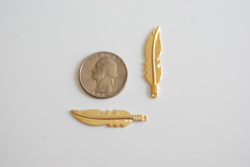Vermeil Gold Large Feather Pendant - 18k gold plated over sterling silver, large feather charm, Gold Feather Charm, Vermeil Gold Leaf - HarperCrown