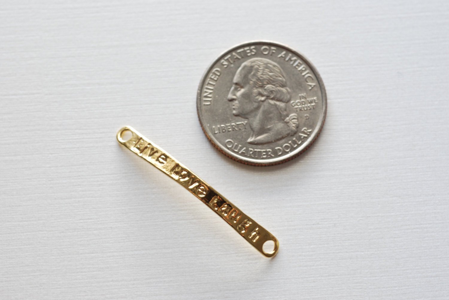 Vermeil Gold Live love Laugh, 18k gold over 925 sterling silver bar "live love laugh" gold bar connector, vermeil curve connector - HarperCrown
