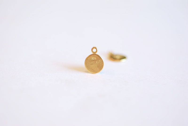 Vermeil Gold or Sterling Silver 8mm Dandelion Circle charm- 22k Gold plated 925 Sterling Silver, Small Disc Dandelion Charm, Wish, Round,412 - HarperCrown