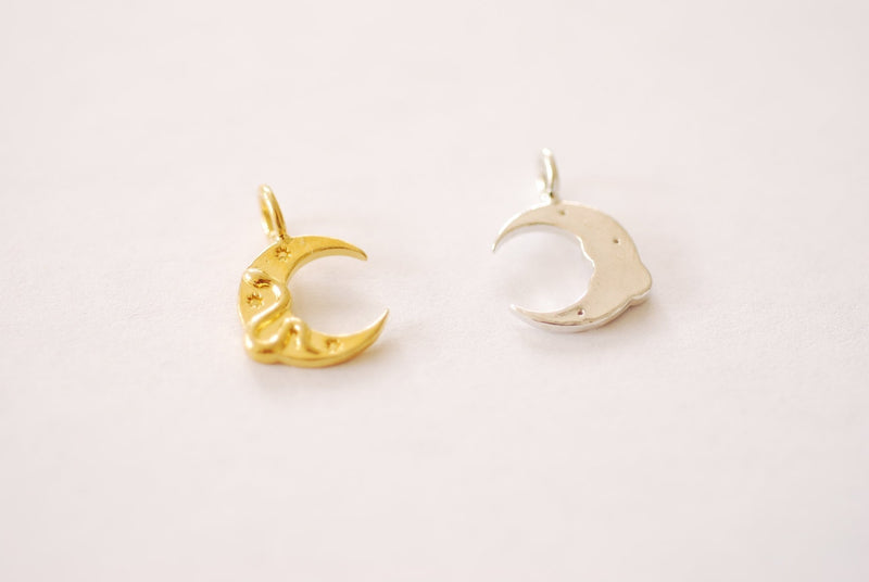 Vermeil Gold or Sterling Silver Crescent Moon Snake Charm - 18k gold plated Crescent Moon Star Snake Celestial Astrology Charm, 544 - HarperCrown