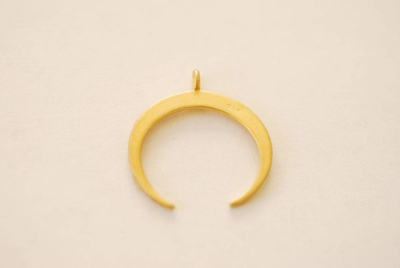 Vermeil Gold or Sterling Silver Ornate Crescent Moon Charm Pendant Flower Doily Design Half Moon Double Horn Pendant Wholesale [J352] - HarperCrown