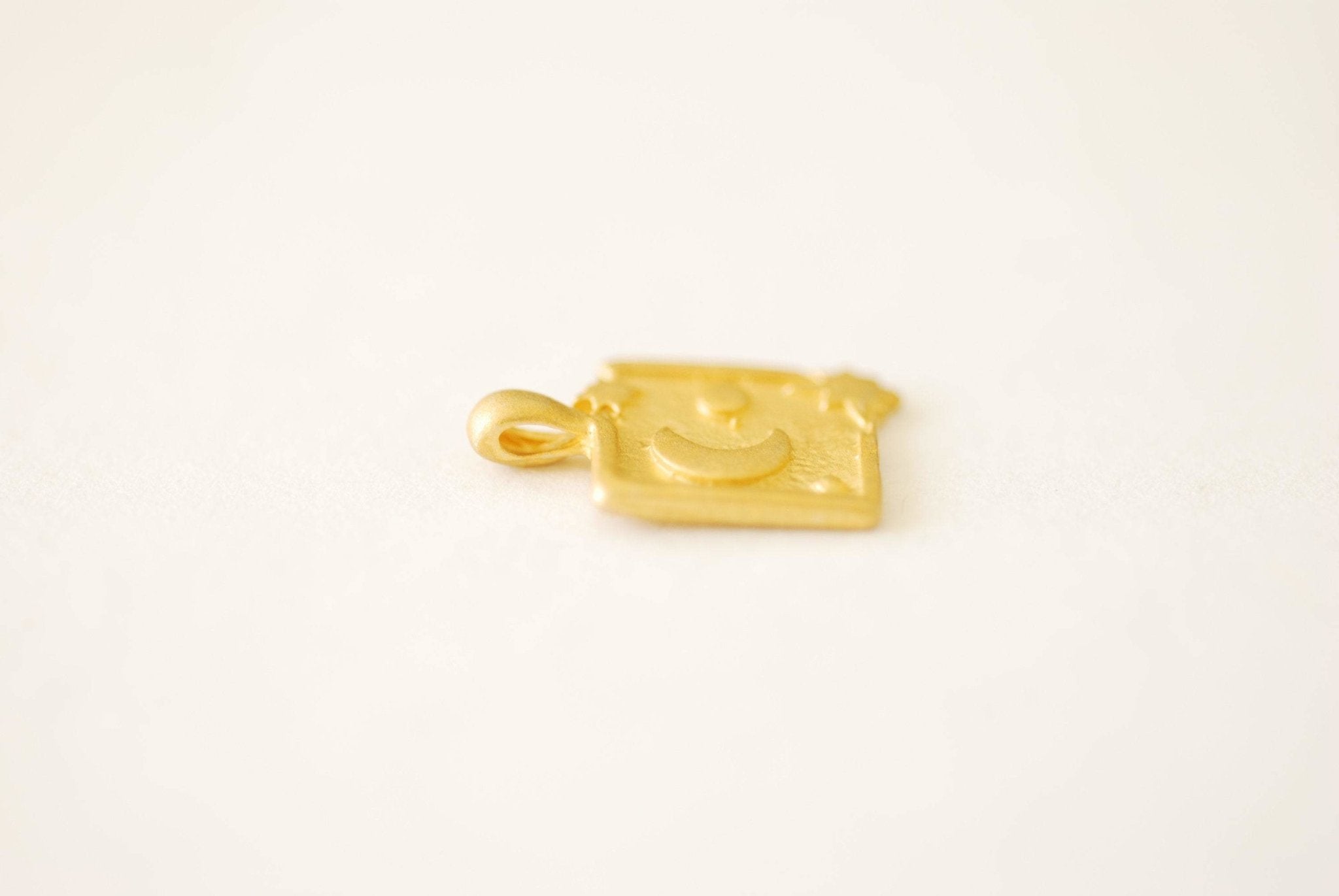 Vermeil Gold Or Sterling Silver Small Square Moon Star Charm with Bail Sunset Sunrise Night Sky Celestial Crescent Moon Pendant [A103] - HarperCrown