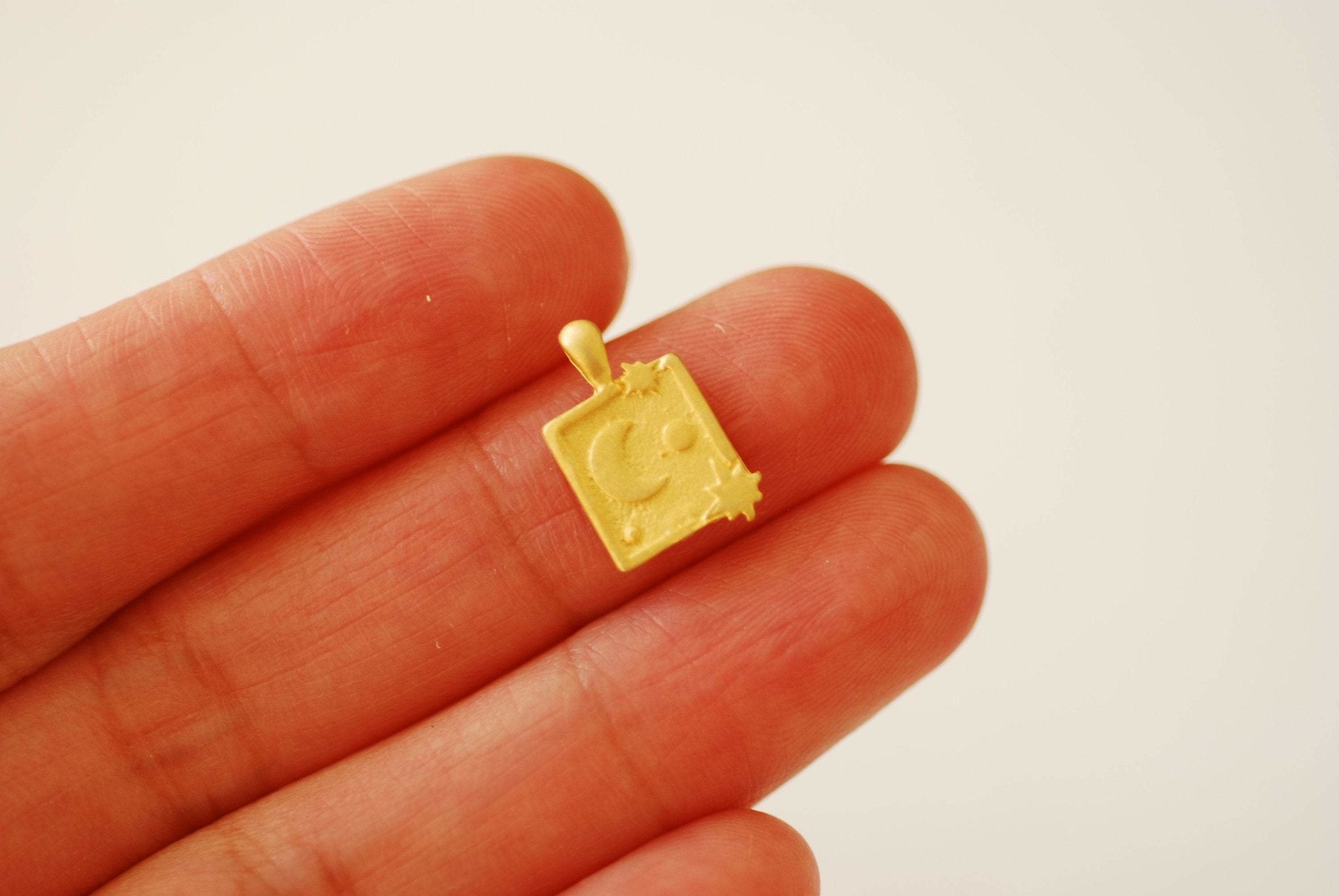 Vermeil Gold Or Sterling Silver Small Square Moon Star Charm with Bail Sunset Sunrise Night Sky Celestial Crescent Moon Pendant [A103] - HarperCrown