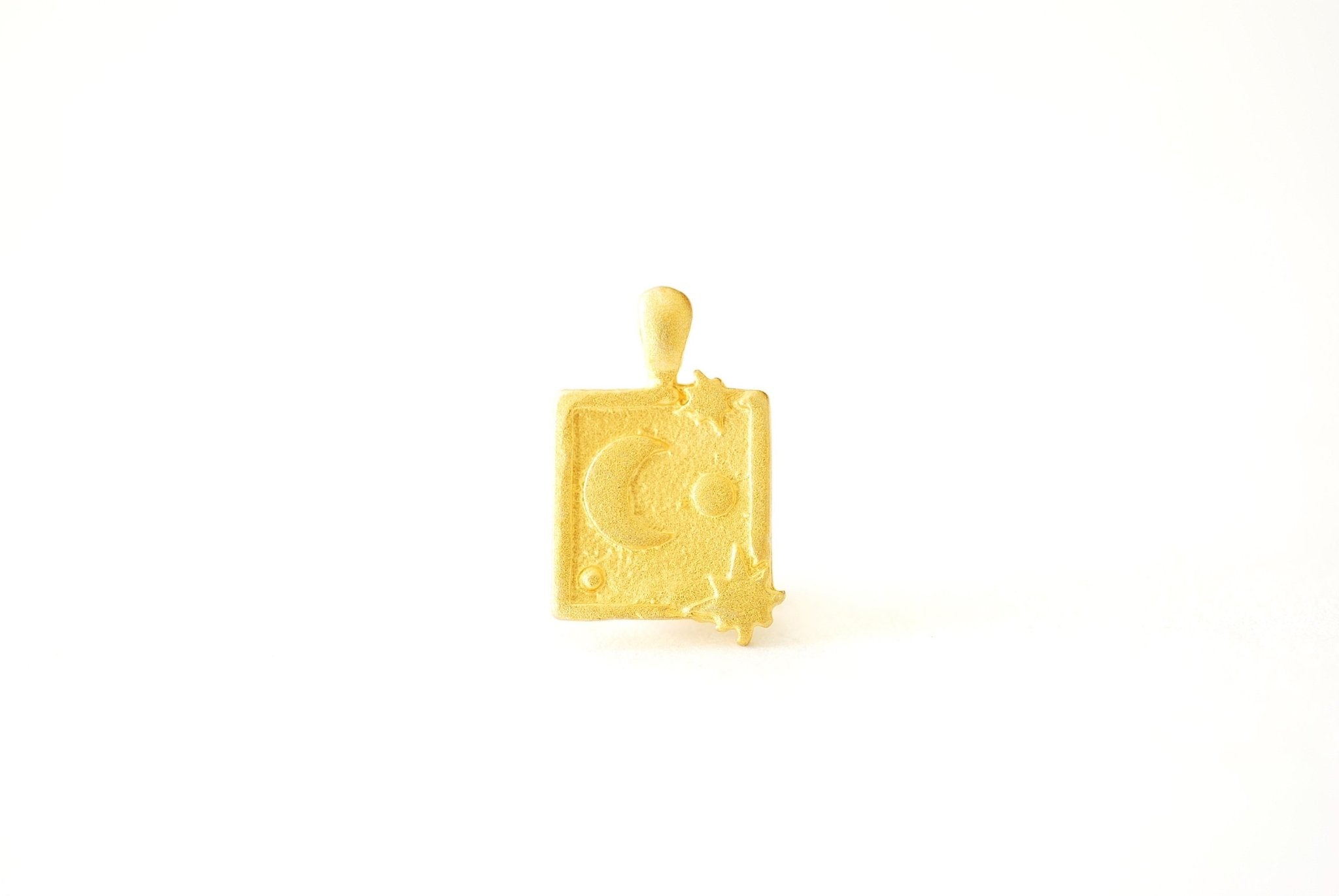 Vermeil Gold Or Sterling Silver Small Square Moon Star Charm with Bail Sunset Sunrise Night Sky Celestial Crescent Moon Pendant [A103] - HarperCrown