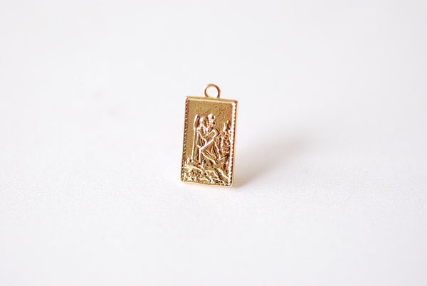 Vermeil Gold Or Sterling Silver St. Christopher Rectangle Charm - Religious Medallion Rectangular Patron Saint Christopher Catholic, 524 - HarperCrown