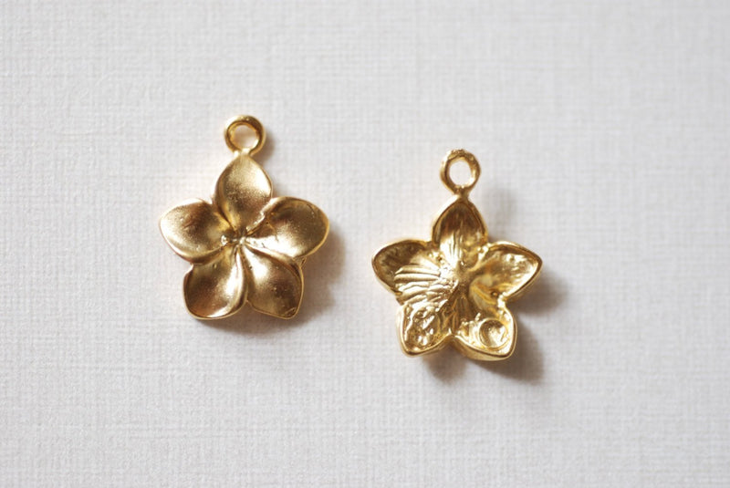 Vermeil Gold Plumeria Hawaiian Flower Charm - 18k gold plated over sterling silver, tropical flower pendant, Small Hibiscus Plumeria Charm - HarperCrown