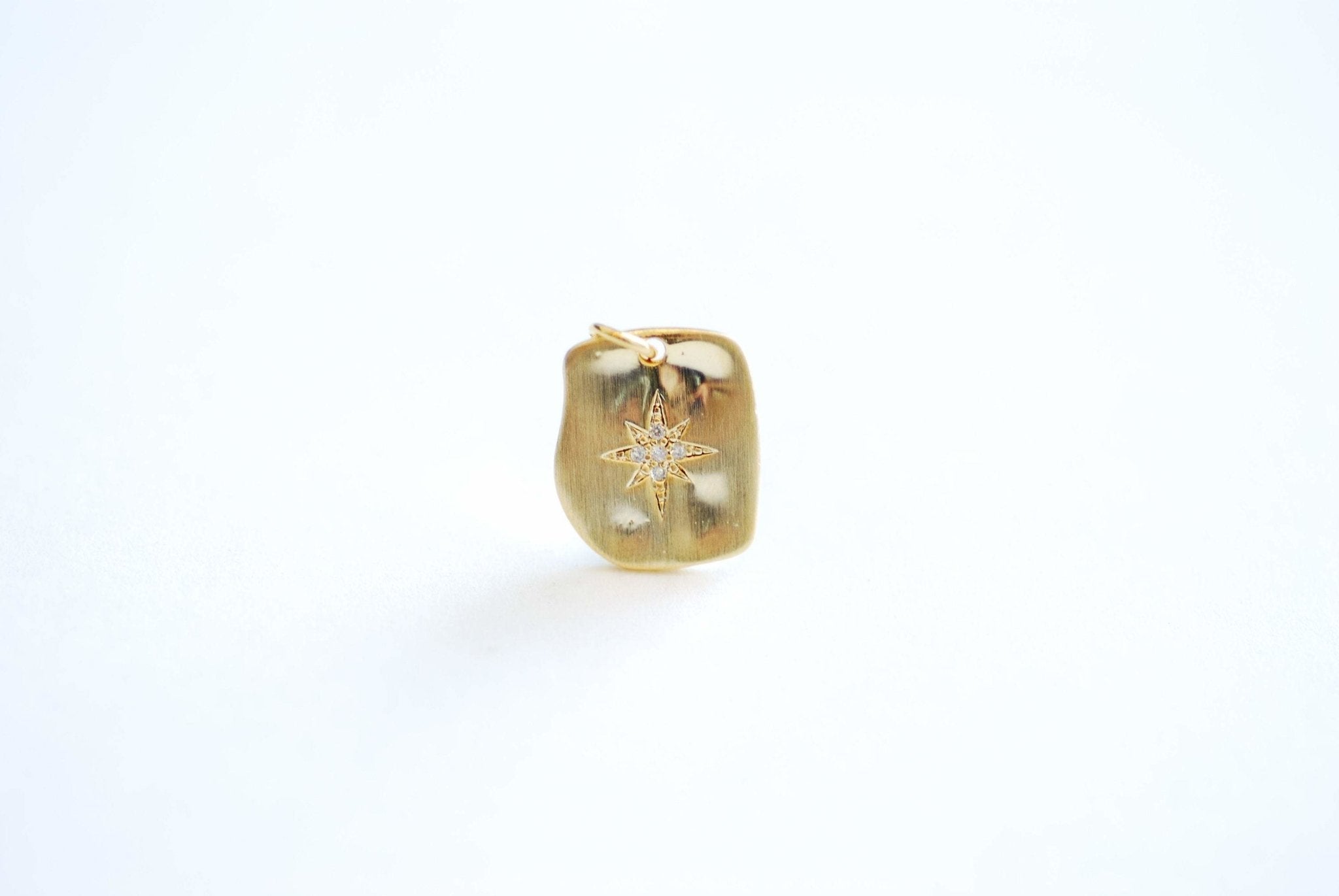 Vermeil Gold Rectangle Cubic Zirconia Star Charm- 18k gold plated over 925 Sterling Silver, Pave Star Charm, CZ Star Charm, Night Sky - HarperCrown