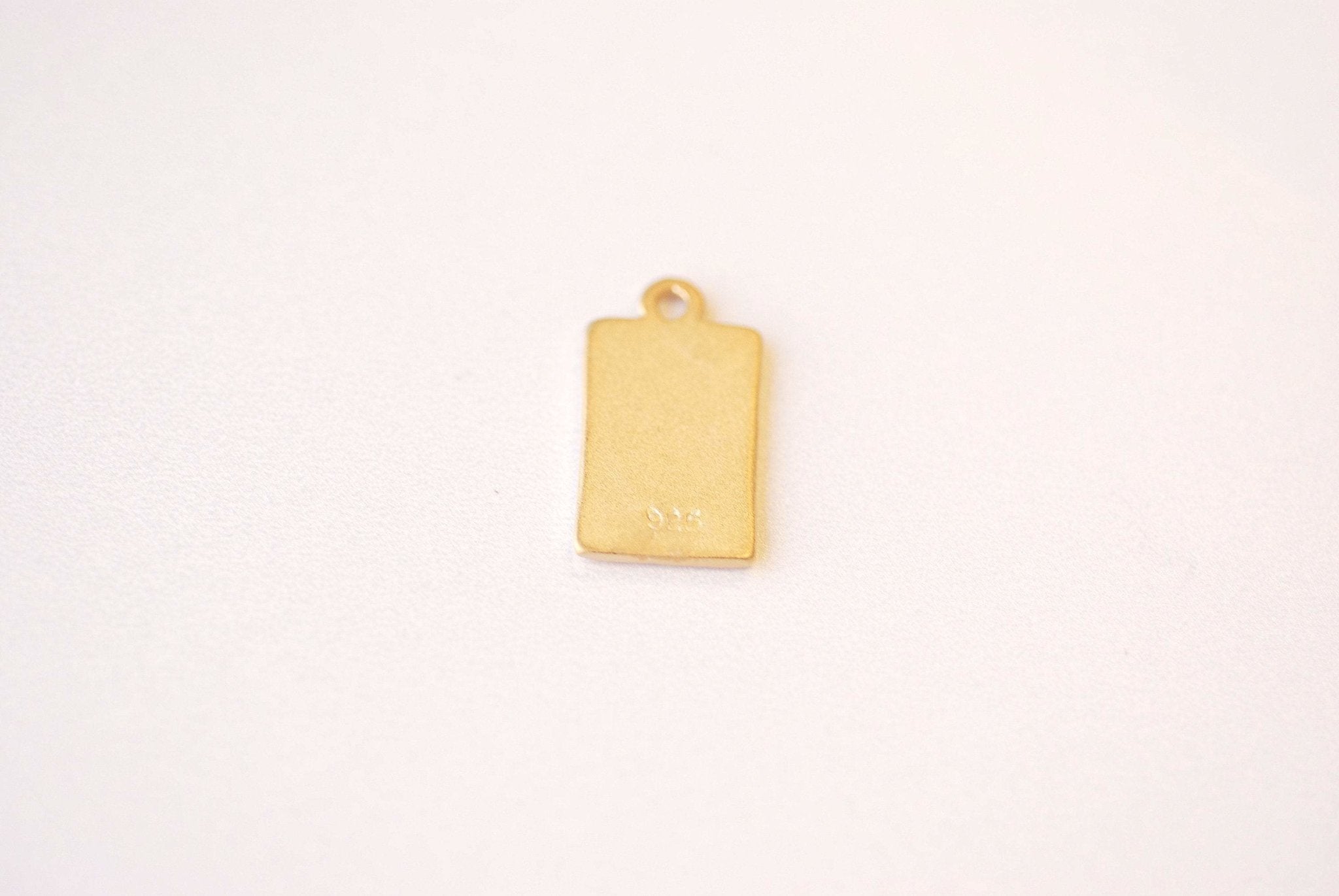 Vermeil Gold Rectangle Heart Charm - 18k Gold plated 925 Sterling Silver Heart Pendant, Bursting Heart, Gold Love Charm, Sacred Heart, J431 - HarperCrown