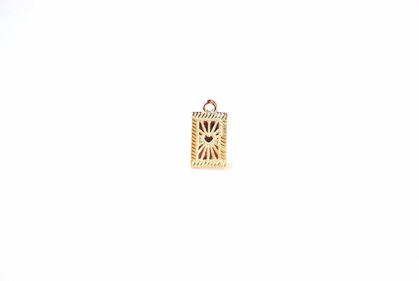 Vermeil Gold Rectangle Heart Charm - 18k Gold plated 925 Sterling Silver Heart Pendant, Bursting Heart, Gold Love Charm, Sacred Heart, J431 - HarperCrown