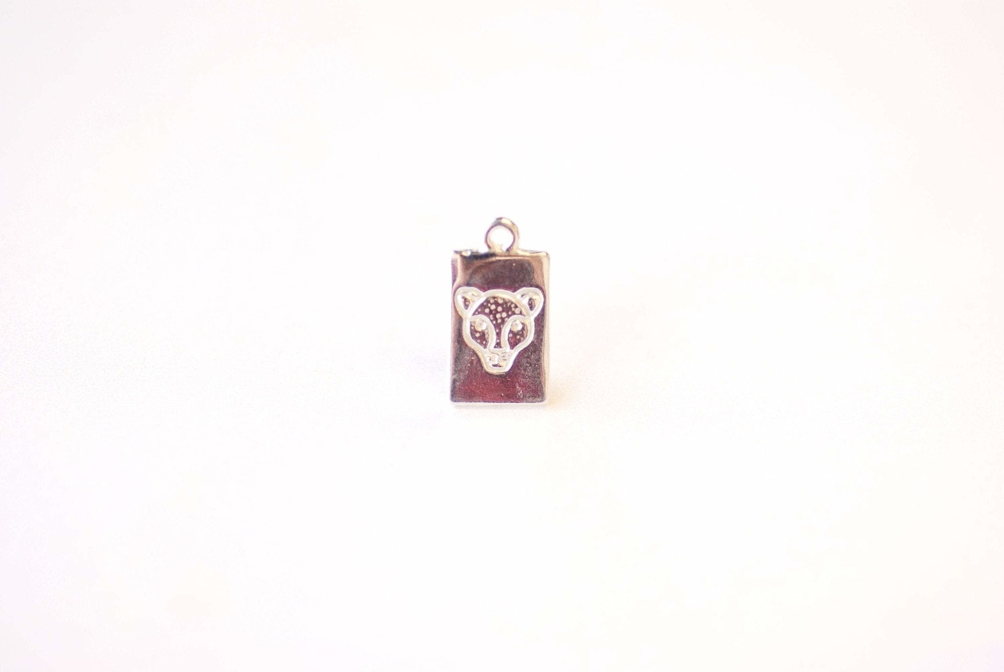 Vermeil Gold Rectangle Tiger Face Charm - 18k Gold plated 925 Sterling Silver Tiger Pendant, Lion Jaguar Panther Cat Bobcat Animal, J423 - HarperCrown