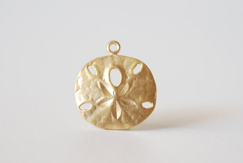 Vermeil Gold Sand Dollar- 18k gold plated over Sterling Silver Sand dollar charm, Gold starfish charm, Vermeil Gold Sea Shell Charm, Beads - HarperCrown