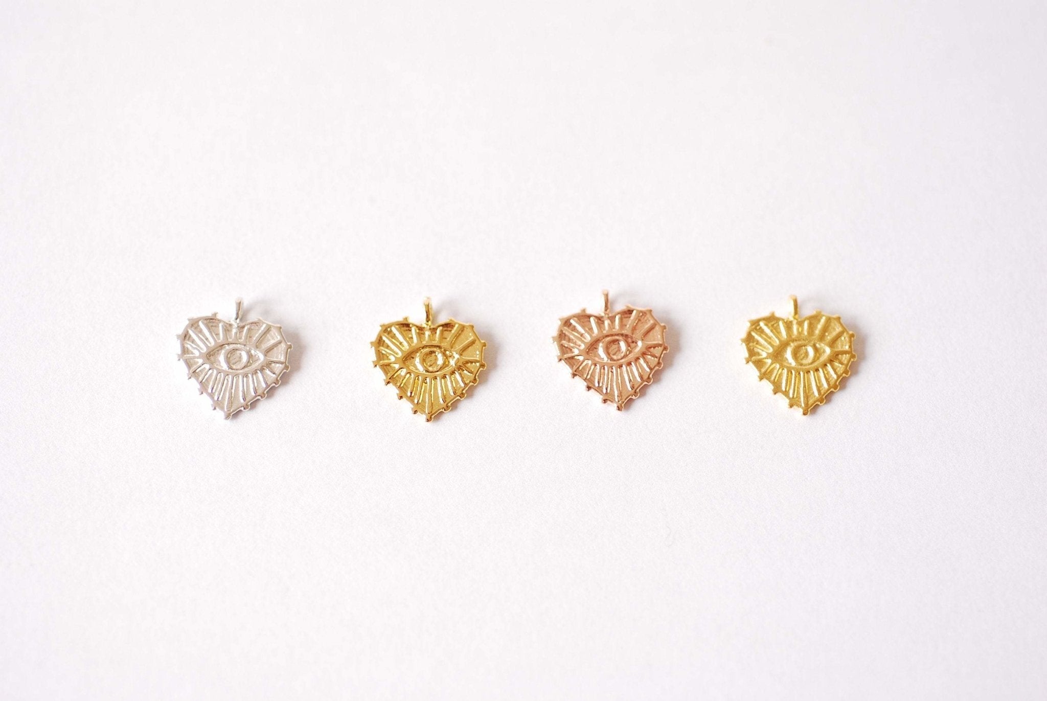 Vermeil Gold Spiky Heart Charm - 18k Gold plated Sterling Silver Spikey Heart Evil Eye Horn Heart VermeilSupplies Harpercrown Wholesale, 520 - HarperCrown