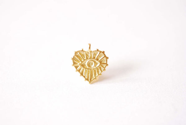 Vermeil Gold Spiky Heart Charm - 18k Gold plated Sterling Silver Spikey Heart Evil Eye Horn Heart VermeilSupplies Harpercrown Wholesale, 520 - HarperCrown