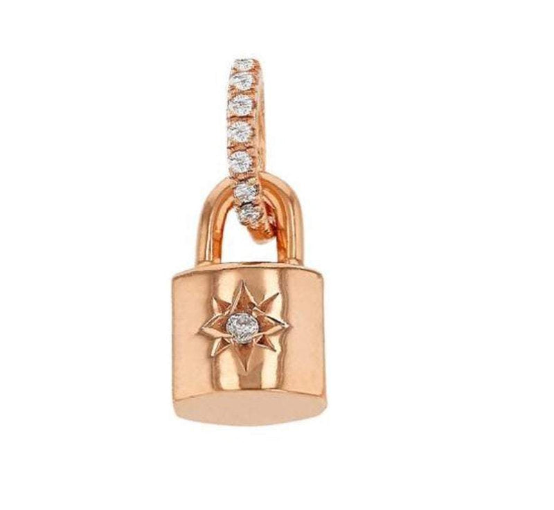 Vermeil Gold Starburst Padlock Pendant - 18k gold plated 925 Sterling Silver, Lock and Key Charm, Cubic Zirconia Key Charm, CZ Pave Charm - HarperCrown