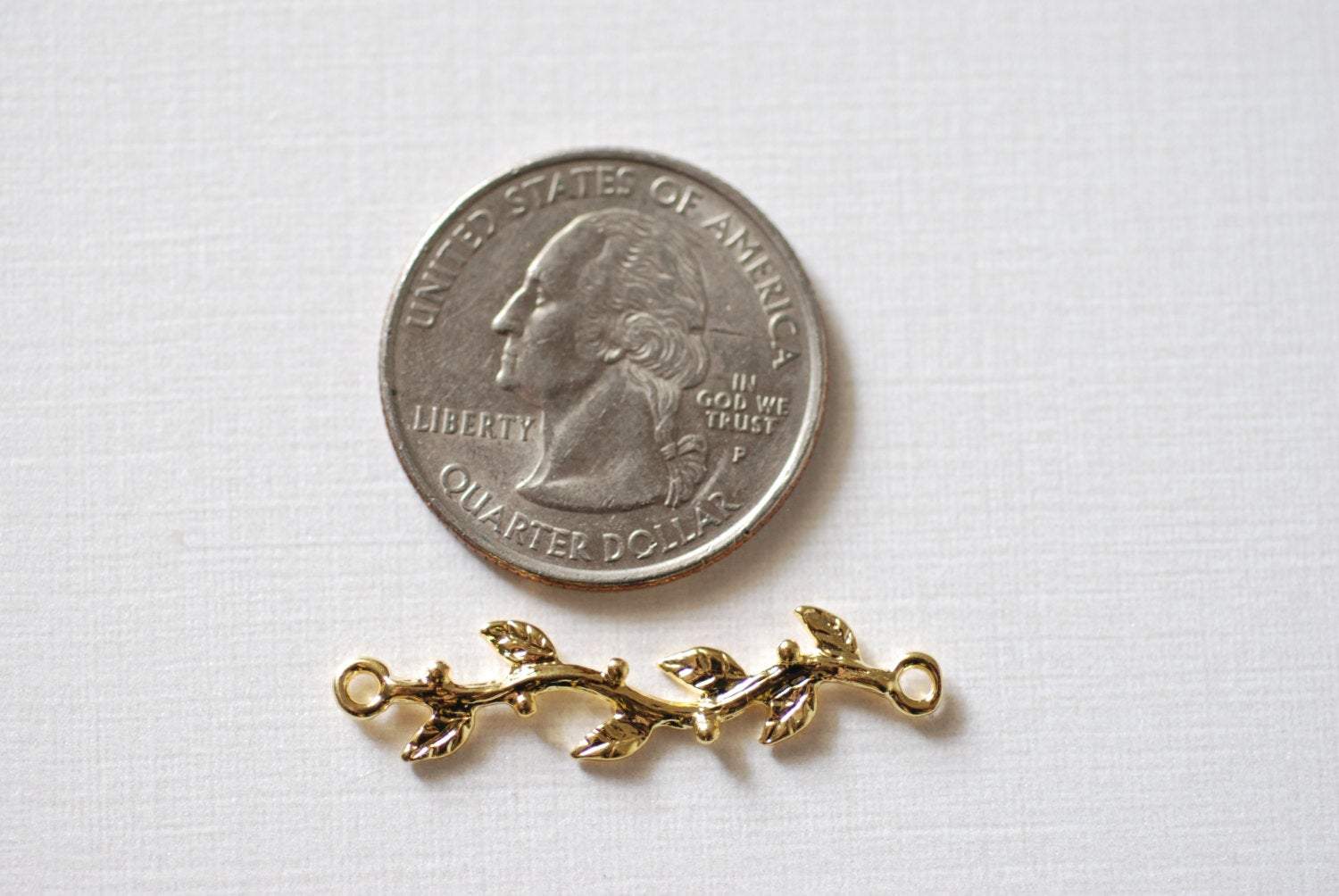 Vermeil Gold Tree Branch Connector, Tree Branch Charm, Vine, Leaf Branch, Vine with Leaves, Family Tree, Gold Branch - HarperCrown