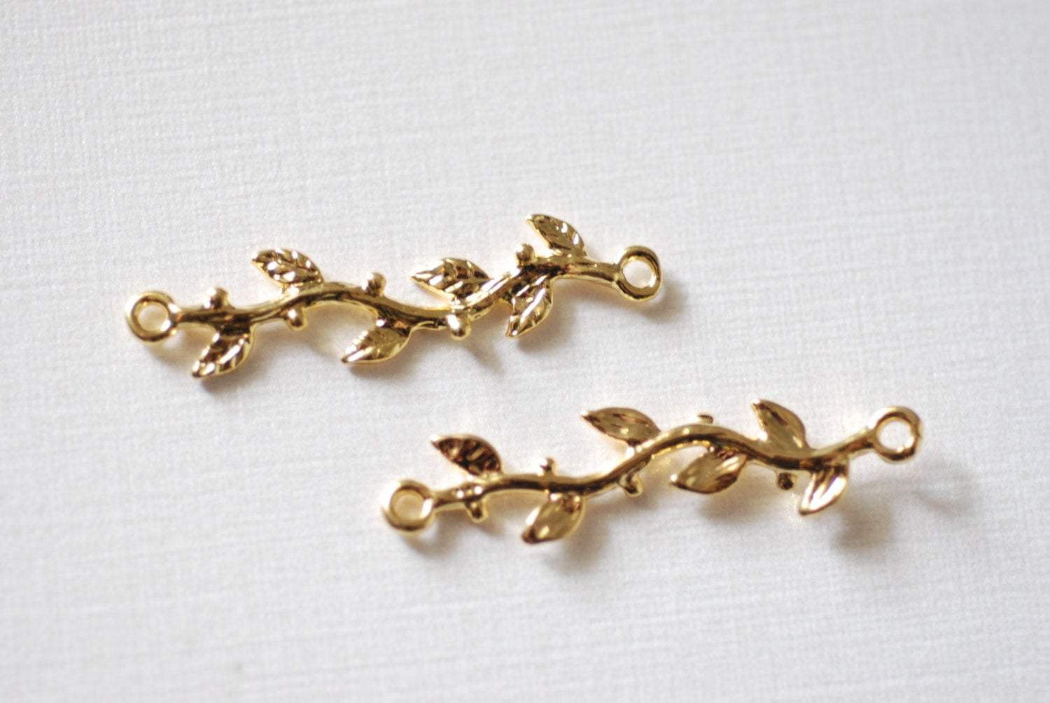 Vermeil Gold Tree Branch Connector, Tree Branch Charm, Vine, Leaf Branch, Vine with Leaves, Family Tree, Gold Branch - HarperCrown