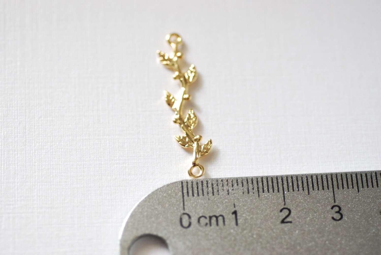 Vermeil Gold Tree Branch Connector, Tree Branch Charm, Vine, Leaf Branch, Vine with Leaves, Family Tree, Gold Branch - HarperCrown