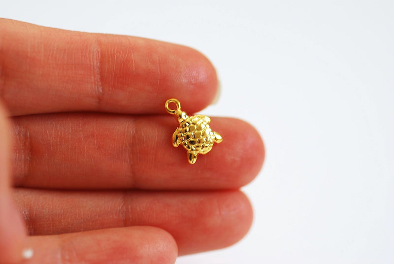 Vermeil Gold Turtle Charm- 22k Gold Plated over Sterling Silver, Rose Gold Turtle, Small Turtle Charm, Hawaiian Honu Turtle, Sea Turtle, 385 - HarperCrown