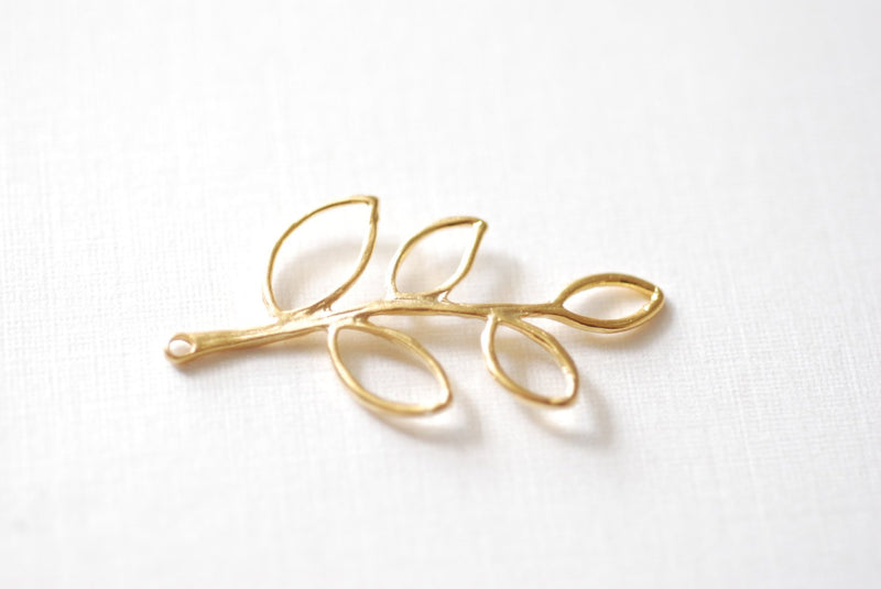 Vermeil Gold Twig Tree Branch Leaf Charm - vermeil gold connector, link, spacer, 18k gold plated over sterling silver, Vermeil Charms - HarperCrown