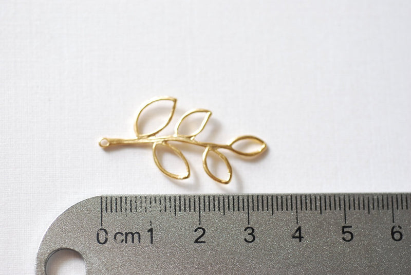 Vermeil Gold Twig Tree Branch Leaf Charm - vermeil gold connector, link, spacer, 18k gold plated over sterling silver, Vermeil Charms - HarperCrown