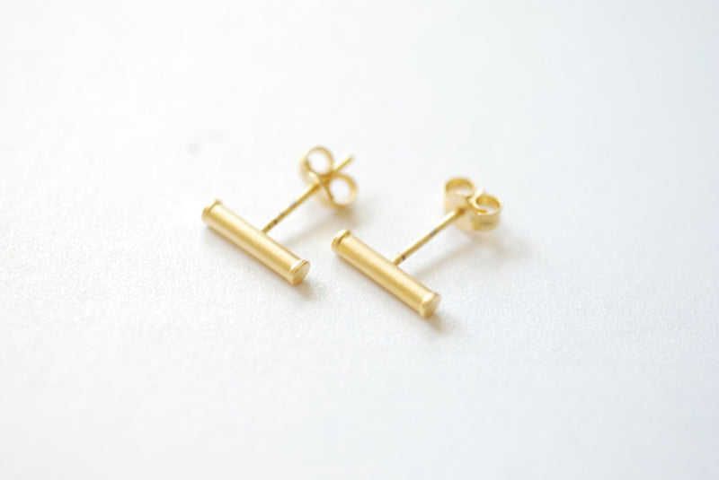 Vermeil Matte Gold Bar Earrings, Gold Bar Stud Earrings, Line Earrings, Minimal Post Earrings, Ear Climbers, Stick earrings - HarperCrown