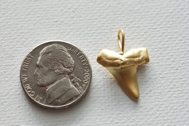 Vermeil Matte Gold Shark Tooth Pendant, Vermeil gold shark tooth charm,18kt gold plated over sterling silver, vermeil supplies - HarperCrown
