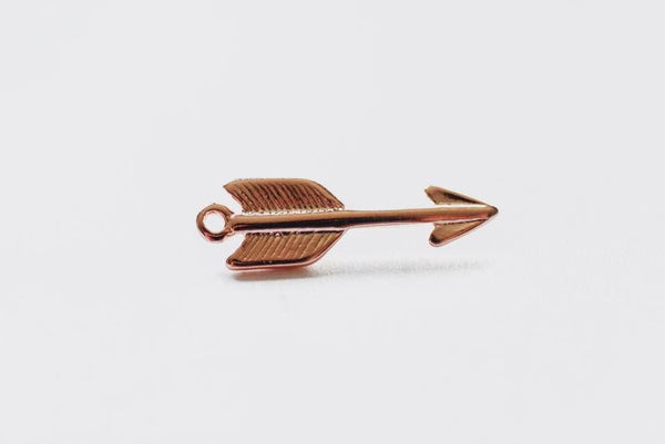 Vermeil Rose Gold Arrow Charm- 18k gold plated over Sterling Silver, Gold Feather Arrow Pendant, Gold Arrowhead Charm, Arrowhead, Wholesale - HarperCrown