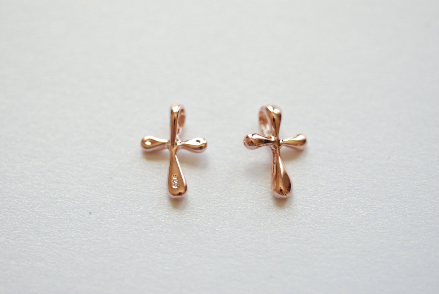 Vermeil Rose Gold Cross Charm Pendant- 18k gold plated over Sterling Silver Cross Charm, Rose Gold Cross, Gold Cross Beads Wholesale, 182 - HarperCrown