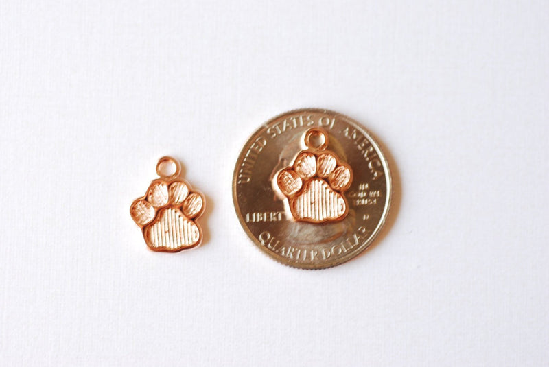 Vermeil Rose Gold Dog Paw Foot Print Charm- 18k gold plated over sterling silver dog paw, gold doggy paw charm pendant, gold dog tag, 206 - HarperCrown