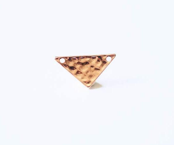 Vermeil Rose Gold Hammered Triangle Connector Charm - 18k gold plated over sterling silver, textured flat isosceles, Rose Gold Triangle Bead - HarperCrown