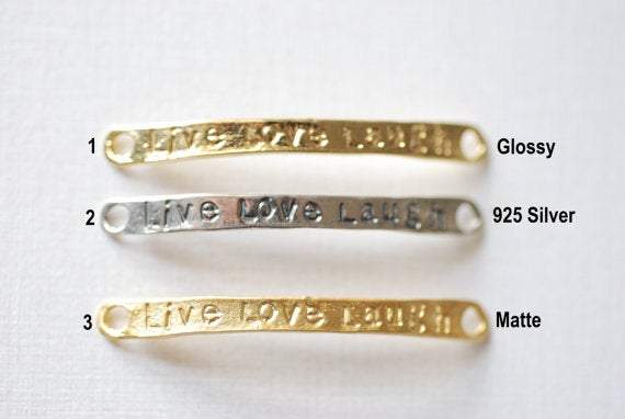 Vermeil Rose Gold Live love Laugh, 18k gold over 925 sterling silver bar "live love laugh" gold bar connector, vermeil curve bar connector - HarperCrown