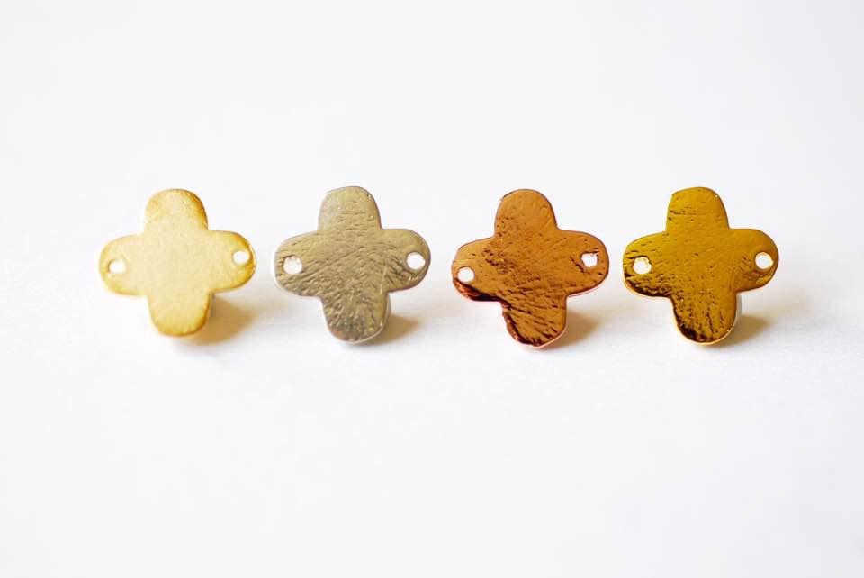 Vermeil Rose Gold Quatrefoil Four Leaf Clover Charm Connector- 18k gold plated over Sterling Silver, Vermeil Quatrefoil Flower Spacer Link - HarperCrown