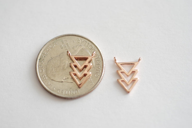 Vermeil Rose Gold Triangle Connector- 18k Gold plated over Sterling Silver Chevron Triangle Charm, Gold Arrow Charm, Rose gold Triangle, 93 - HarperCrown