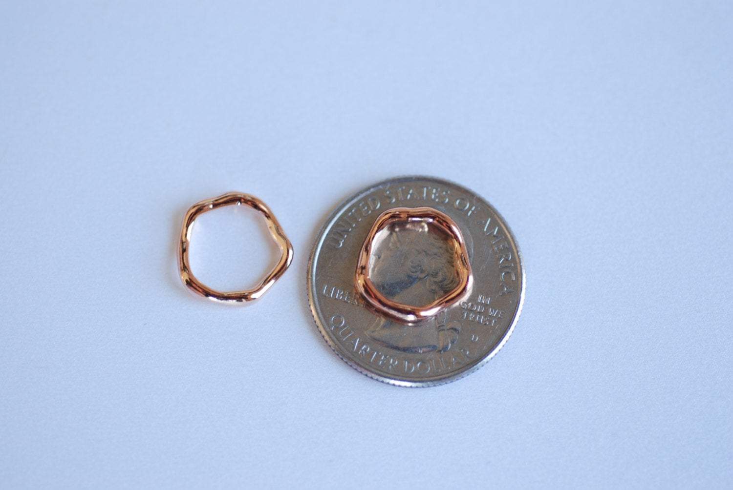 Vermeil Rose Gold Wavy Open Circle Charm- 18k gold plated over Sterling Silver, 15mm twist round link ring, spacer, connector, link, 32 - HarperCrown