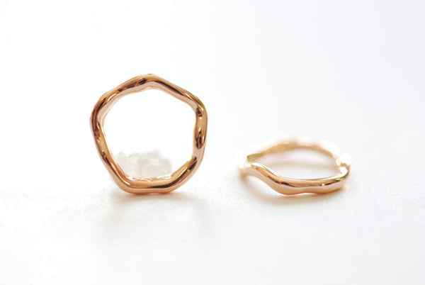 Vermeil Rose Gold Wavy Open Circle Charm- 18k gold plated over Sterling Silver, 15mm twist round link ring, spacer, connector, link, 32 - HarperCrown
