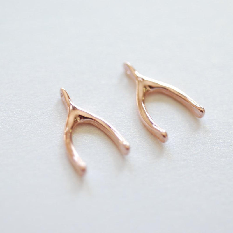 Vermeil Rose Gold Wishbone Charm- 18k gold plated over Sterling Silver, Pink Lucky Wishbone Charm, Gold Wishbone Pendant, Rose gold Charms,7 - HarperCrown