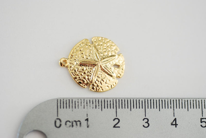 Vermeil Sand Dollar Charms -18k gold over sterling silver, Glossy Sand Dollar, Nautical Beach themed Charms Wholesale, Vermeil Charms, 134 - HarperCrown